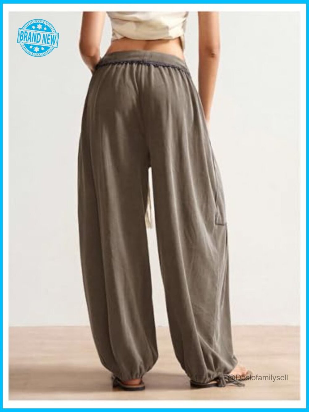 Boho Harem Pants Wide Leg Drawstring Waist Sweatpants Joggers with Pockets Y2K - Picture 2 of 6